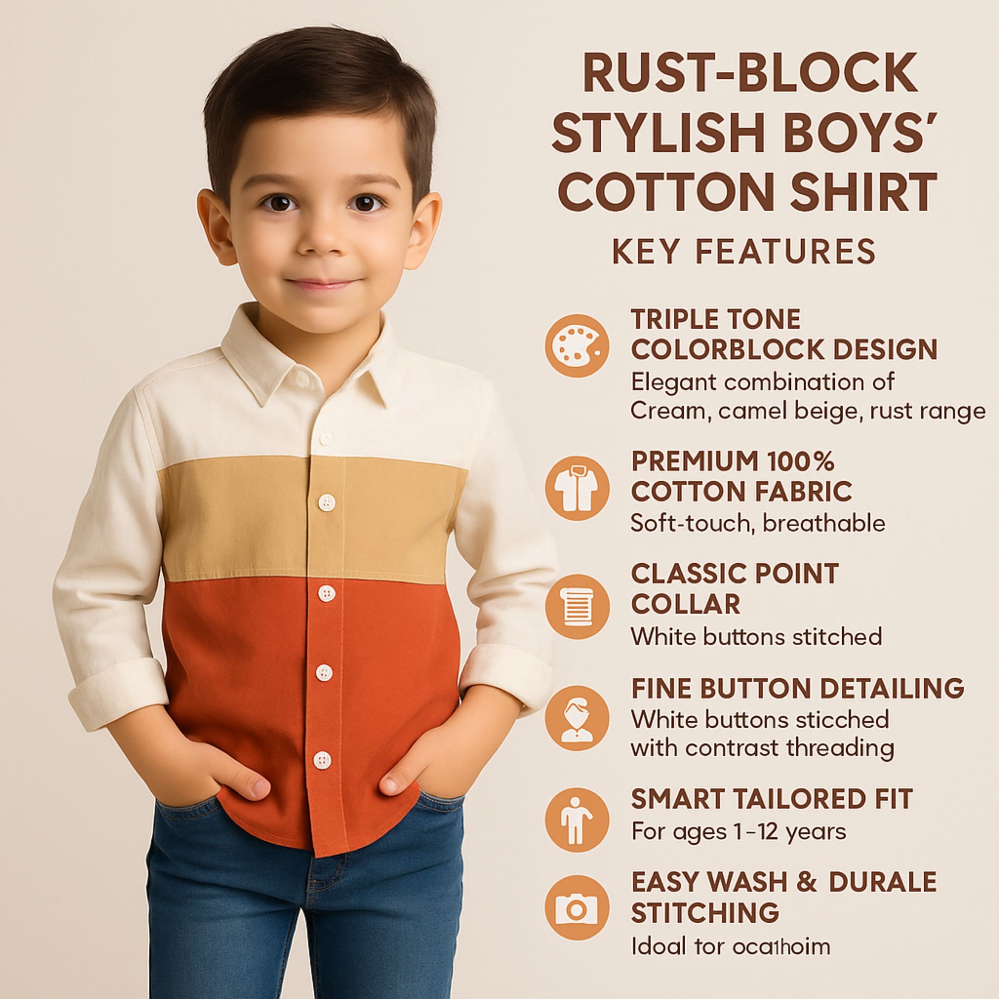 Blazo Stylish Triple-Tone Shirt for Boys – Premium Cotton & Bold Look – Classic Point Collar – ling sleeve –  Aged 4 to 10 Years