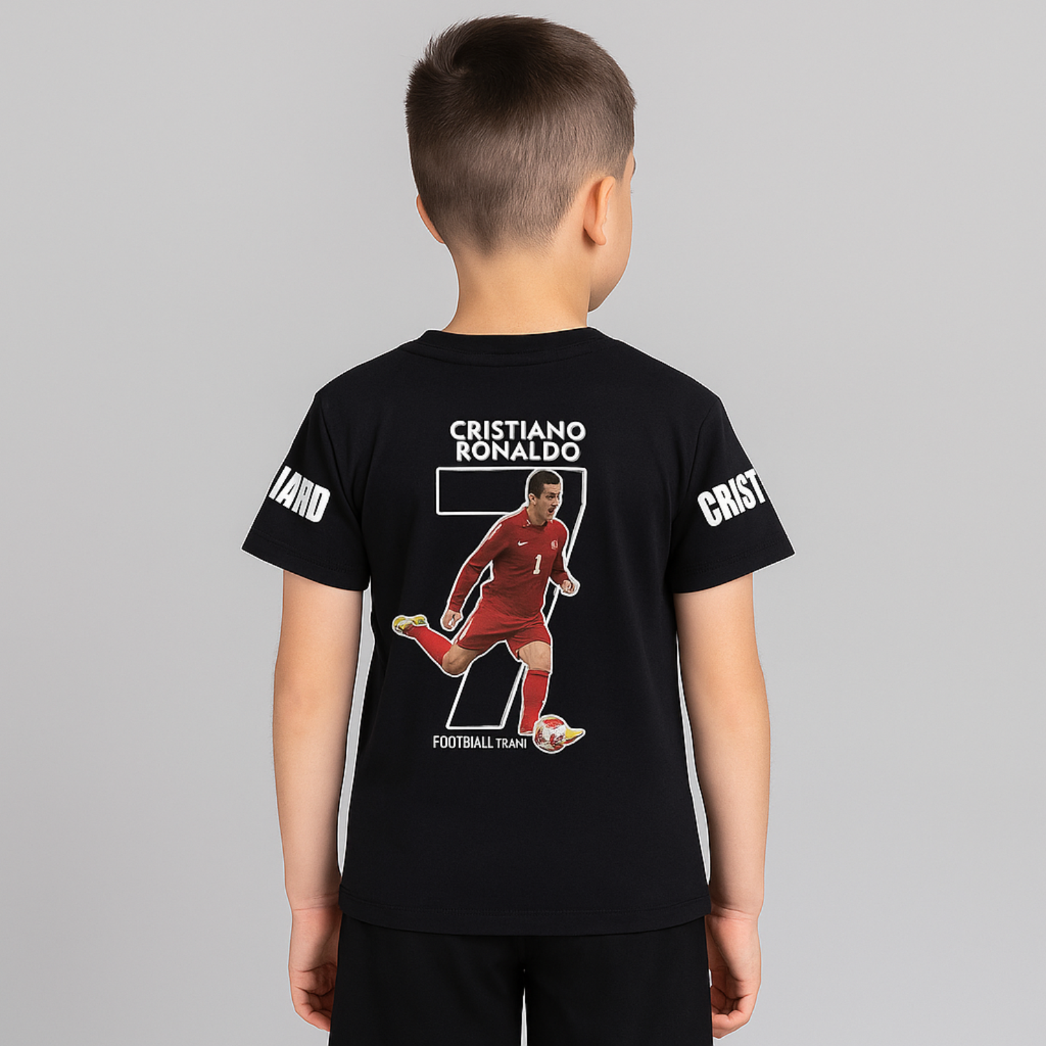Smile Baby Kids' Black Cristiano Ronaldo T-Shirt & Shorts Set – Football Sportswear (Age 2–12 Years)