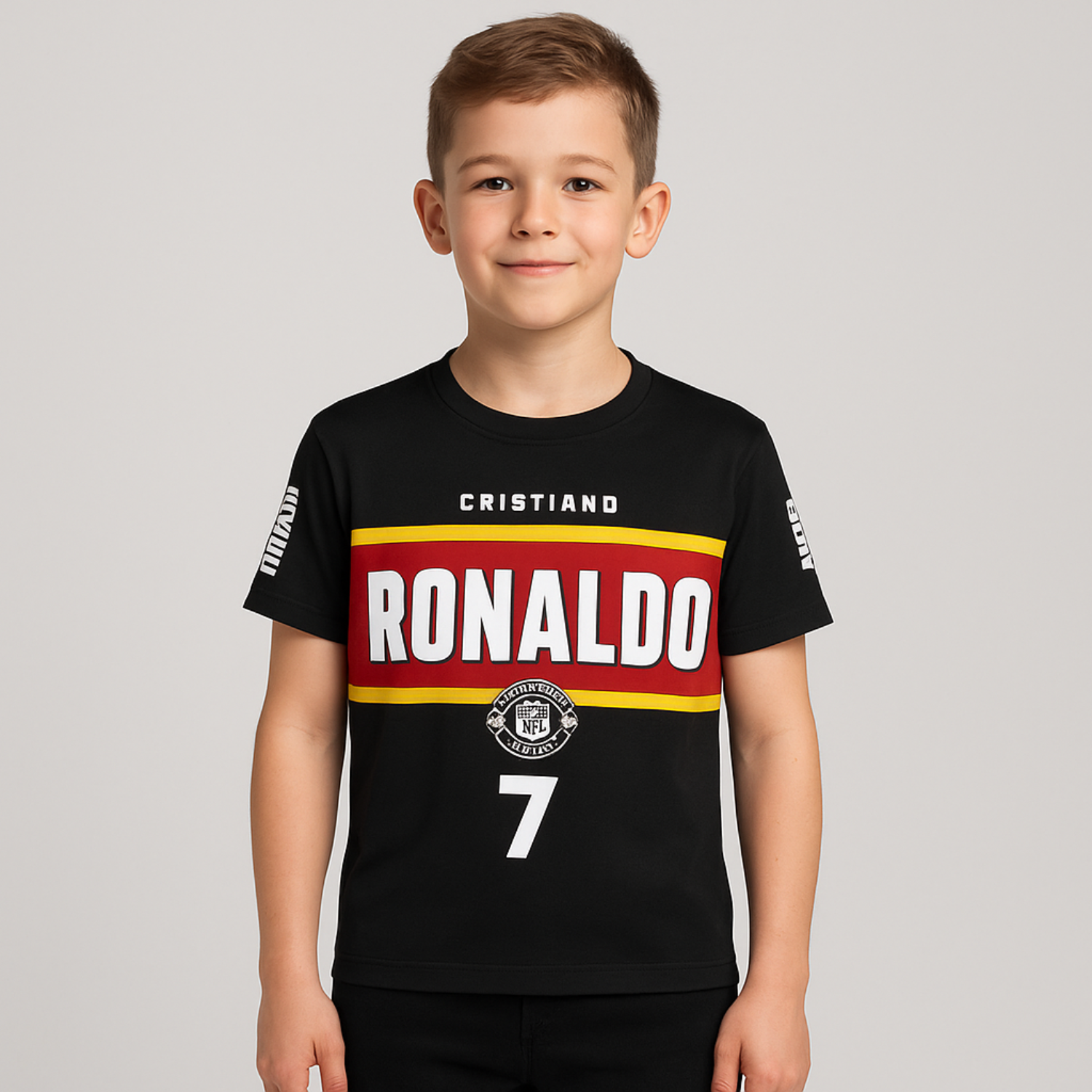 Smile Baby Kids' Black Cristiano Ronaldo T-Shirt & Shorts Set – Football Sportswear (Age 2–12 Years)