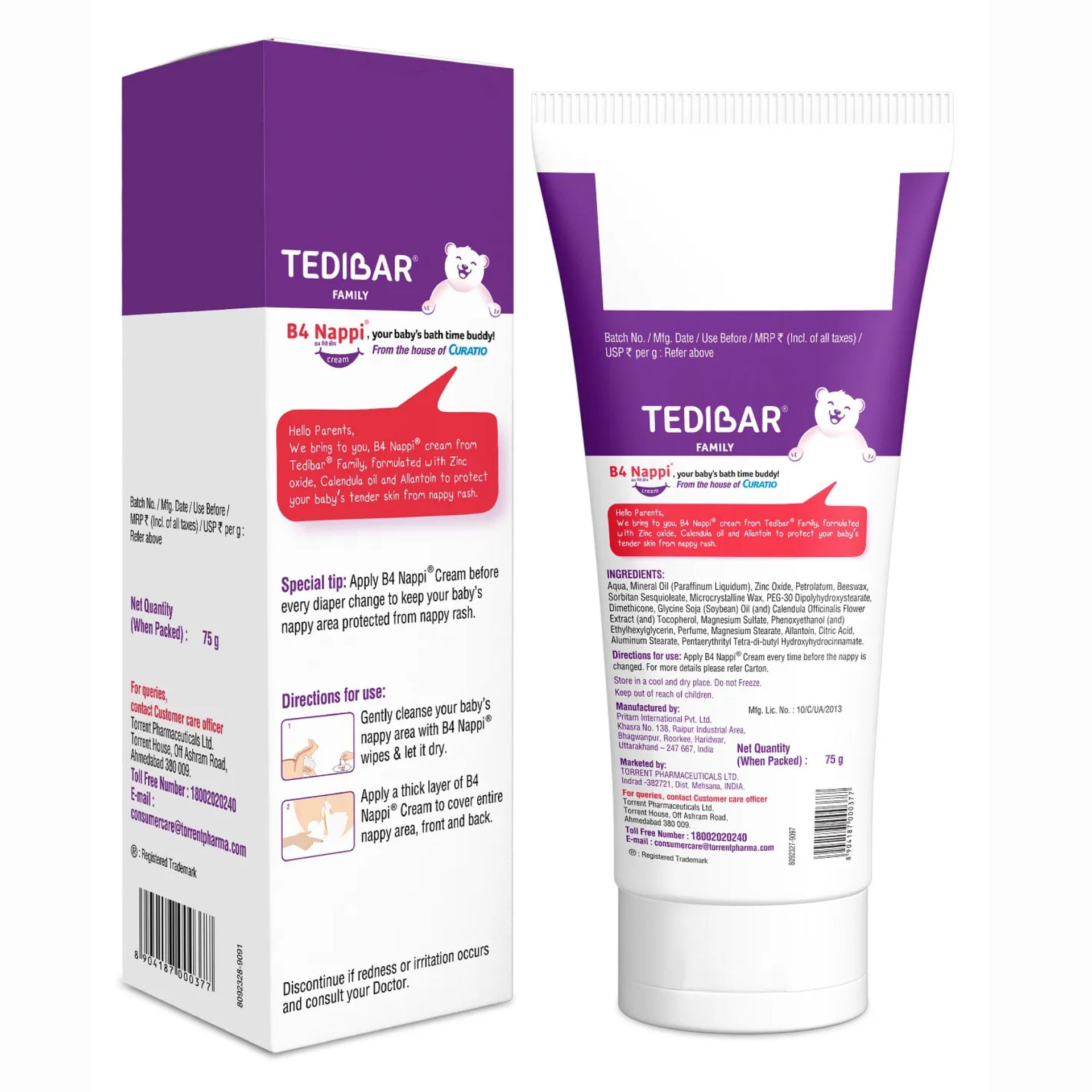 CURATIO Tedibar B4 Nappi cream for babies 75g Diaper Rash Prevention Cream Nappi cream for your newborns Rash treatment cream for baby