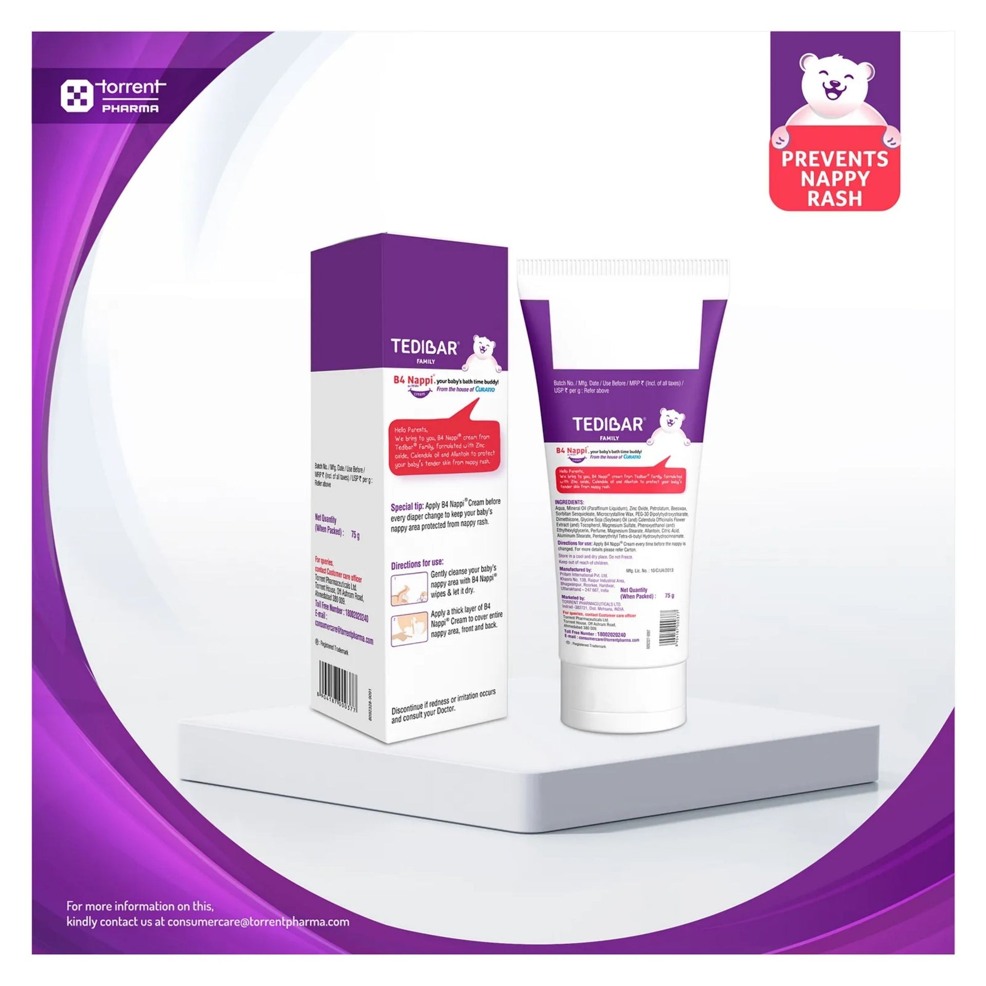 CURATIO Tedibar B4 Nappi cream for babies 75g Diaper Rash Prevention Cream Nappi cream for your newborns Rash treatment cream for baby