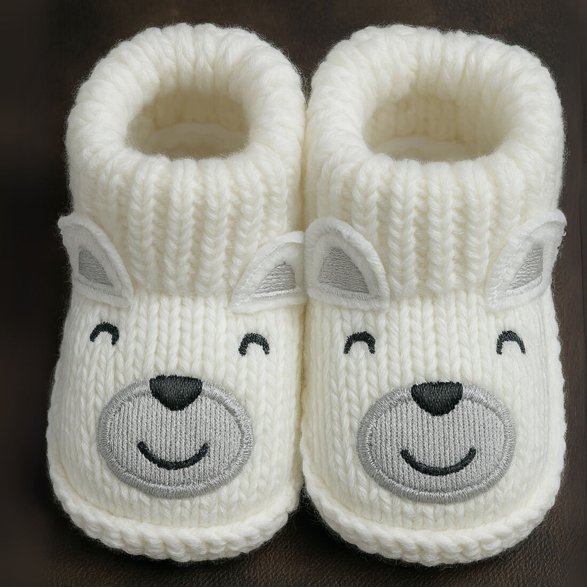 Smile Baby Winter Knitted Booties for Infants – Soft Woolen Baby Shoes with 3D Heart & Animal Face Designs | Newborn to 12 Months | Unisex | Anti-Slip & Cozy Fit