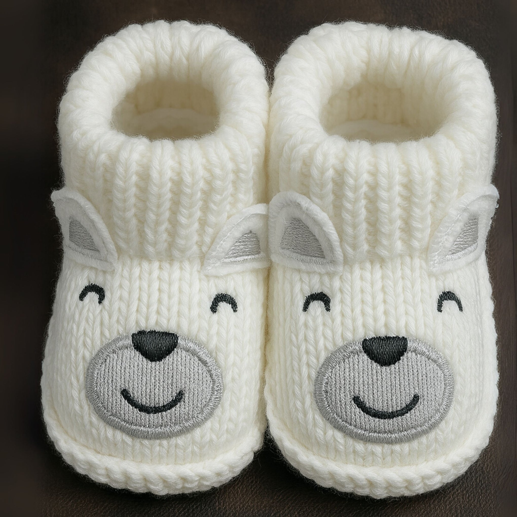 Smile Baby Winter Knitted Booties for Infants – Soft Woolen Baby Shoes with 3D Heart & Animal Face Designs | Newborn to 12 Months | Unisex | Anti-Slip & Cozy Fit