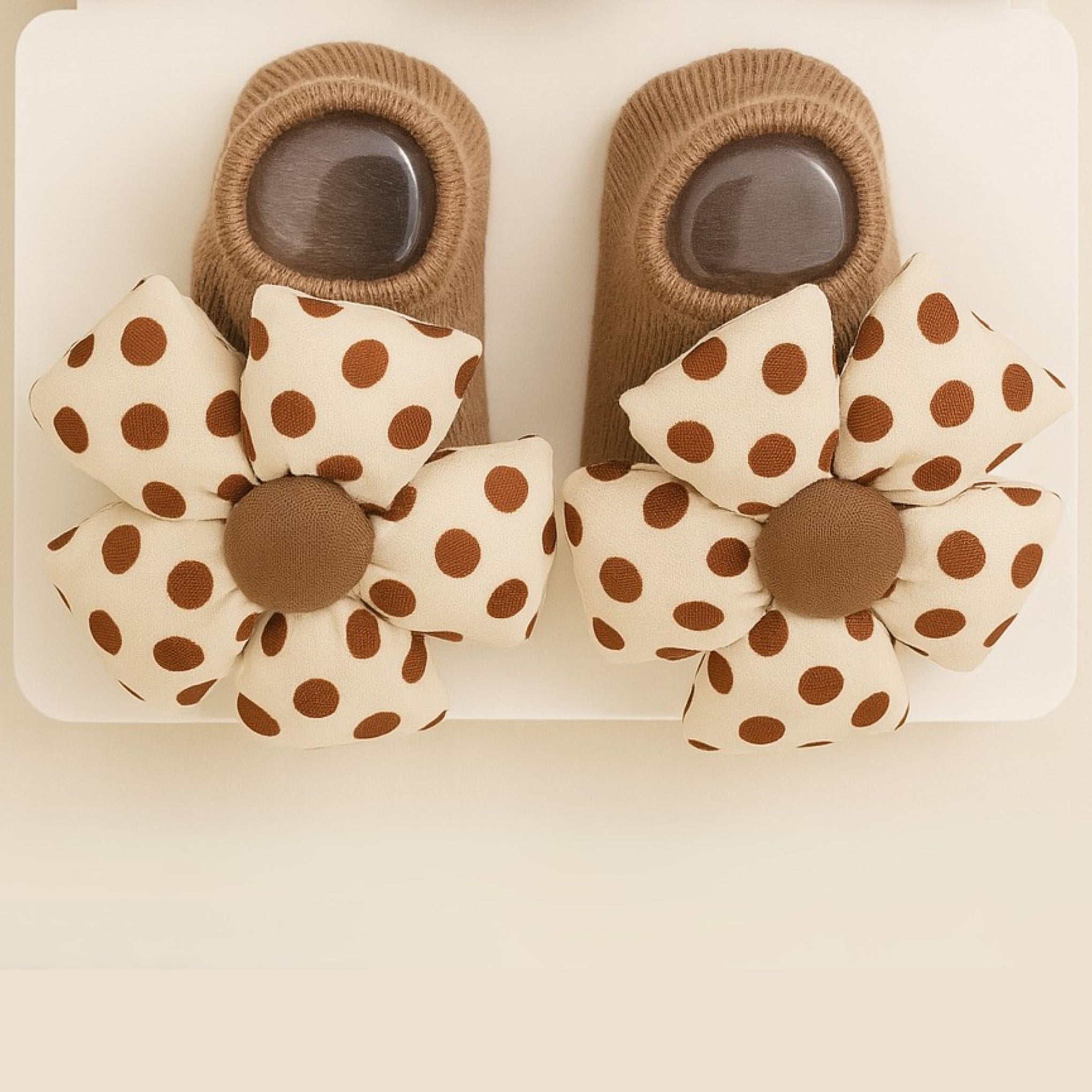 Smile Baby Newborn Gift Set – Soft Pink , Brown , Yellow | 3 Colors Variants Cap & Booties with Polka Dot Flower Bow | 0–6Months | Cotton Fabric | Baby Girl Accessory Set