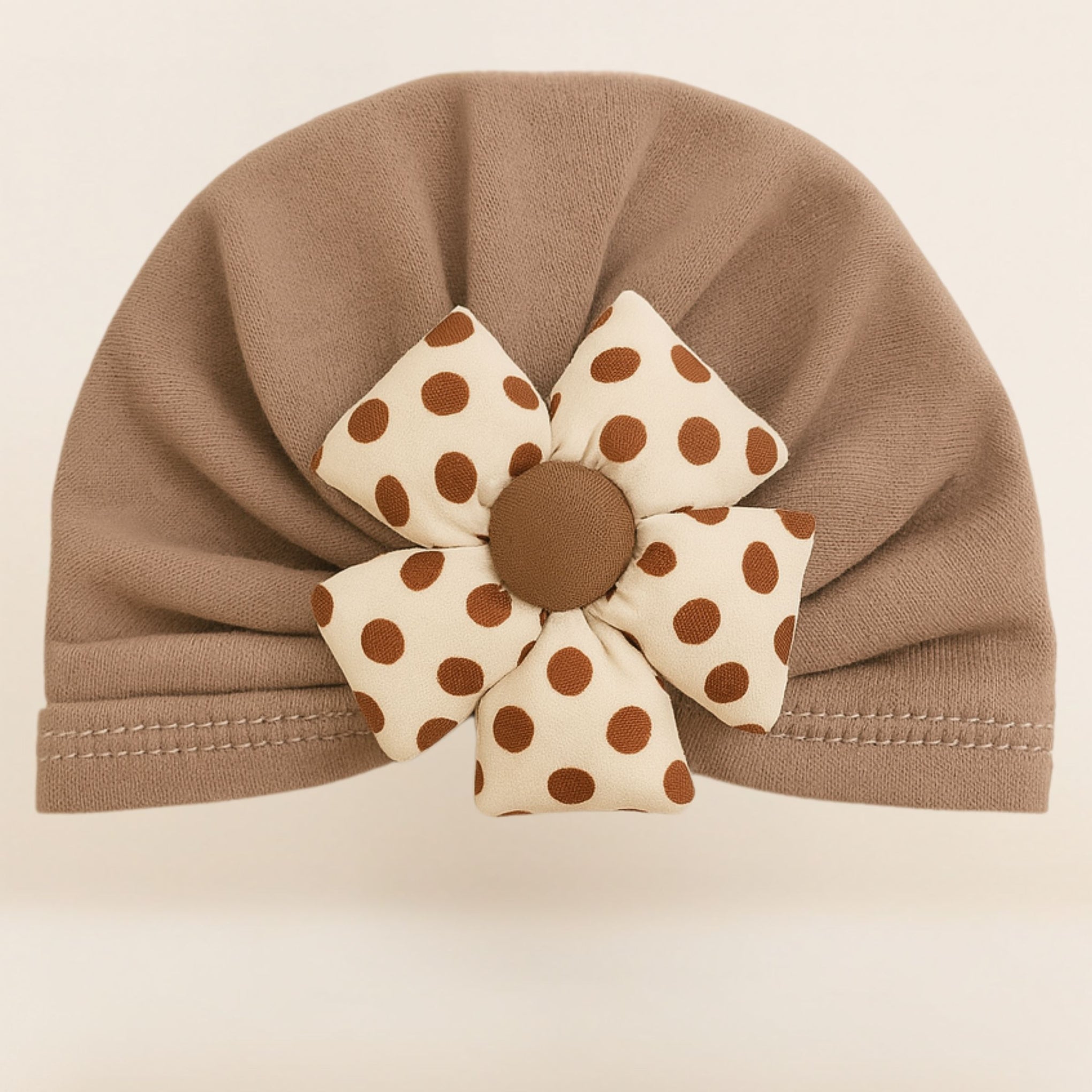 Smile Baby Newborn Gift Set – Soft Pink , Brown , Yellow | 3 Colors Variants Cap & Booties with Polka Dot Flower Bow | 0–6Months | Cotton Fabric | Baby Girl Accessory Set