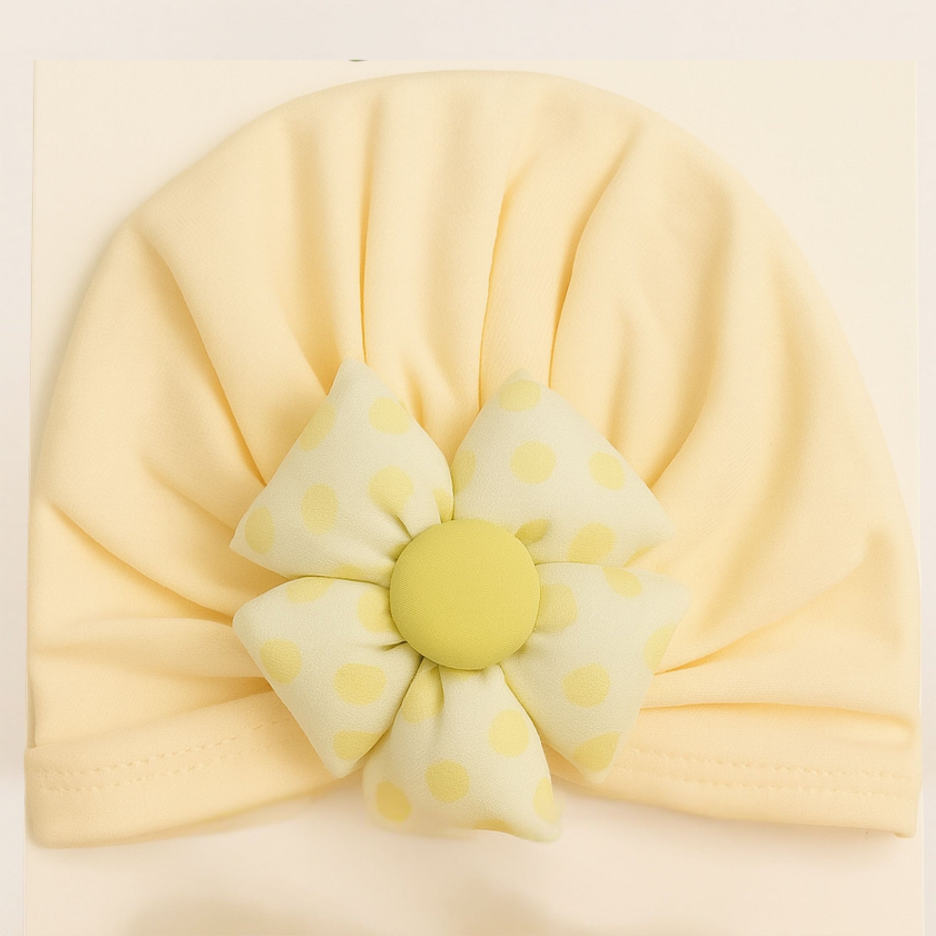 Smile Baby Newborn Gift Set – Soft Pink , Brown , Yellow | 3 Colors Variants Cap & Booties with Polka Dot Flower Bow | 0–6Months | Cotton Fabric | Baby Girl Accessory Set