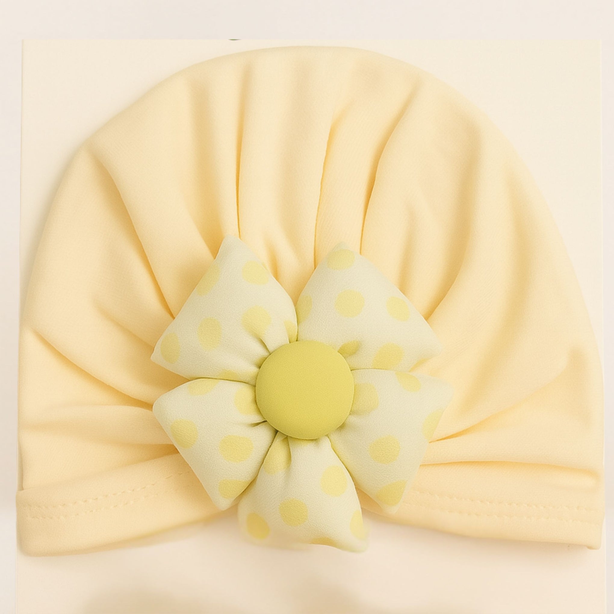 Smile Baby Newborn Gift Set – Soft Pink , Brown , Yellow | 3 Colors Variants Cap & Booties with Polka Dot Flower Bow | 0–6Months | Cotton Fabric | Baby Girl Accessory Set