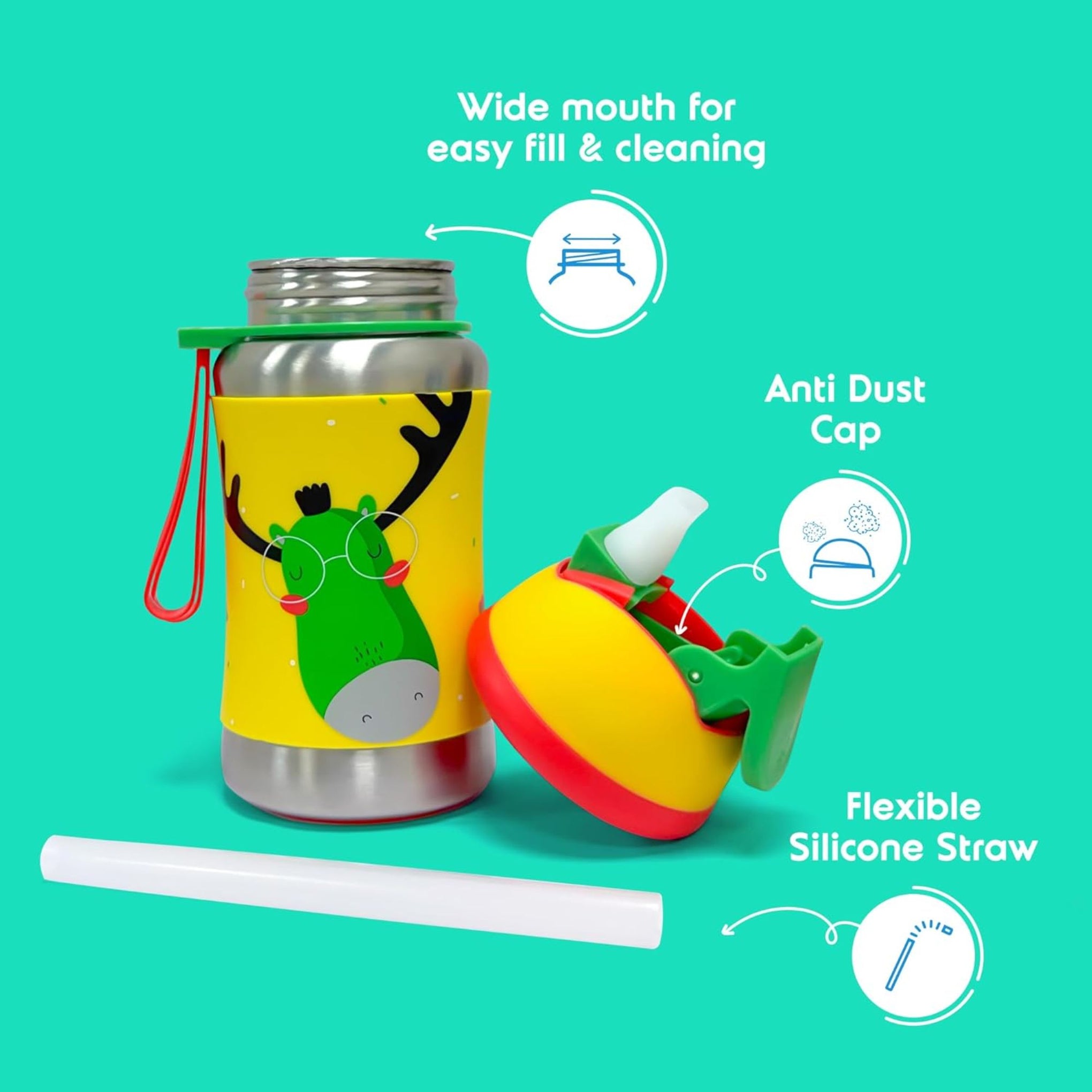 rabitat STEEL PLAY Stainless Steel Water Bottle Coolest Kid Ever 350 ml - 2 years brand warranty | stainless steel water bottle | steel bottle | water bottle steel