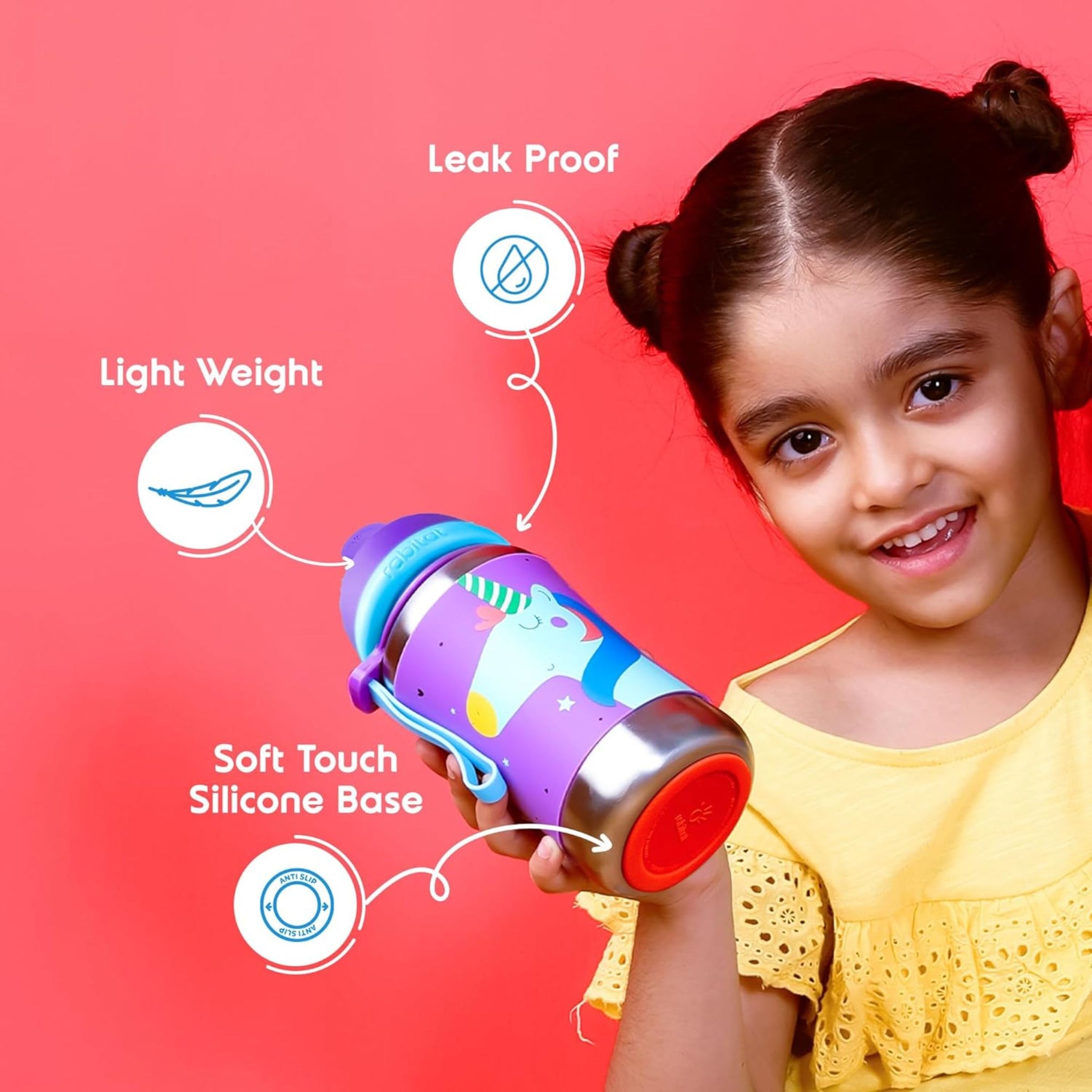 rabitat STEEL PLAY Stainless Steel Water Bottle Coolest Kid Ever 350 ml - 2 years brand warranty | stainless steel water bottle | steel bottle | water bottle steel