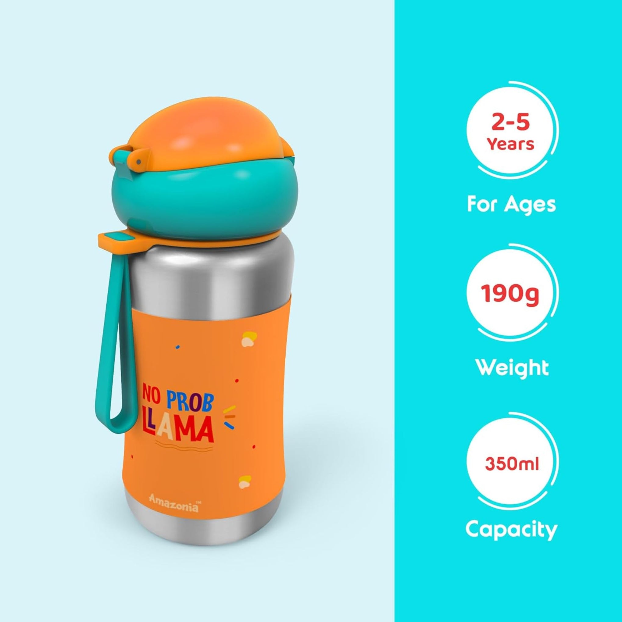 rabitat STEEL PLAY Stainless Steel Water Bottle No Prob Llama 350 ml - 2 years brand warranty | stainless steel water bottle | steel bottle | water bottle steel
