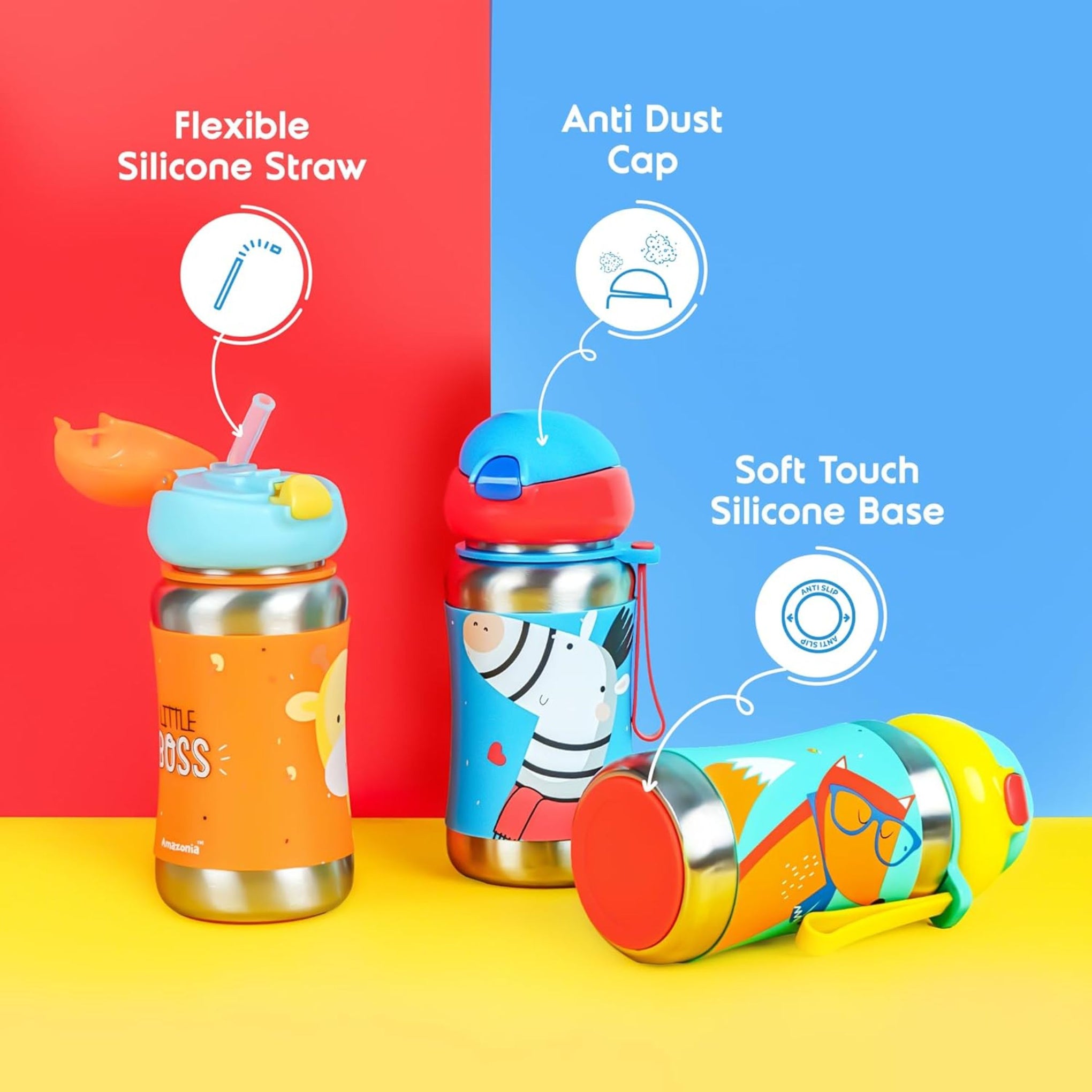 rabitat STEEL PLAY Stainless Steel Water Bottle No Prob Llama 350 ml - 2 years brand warranty | stainless steel water bottle | steel bottle | water bottle steel