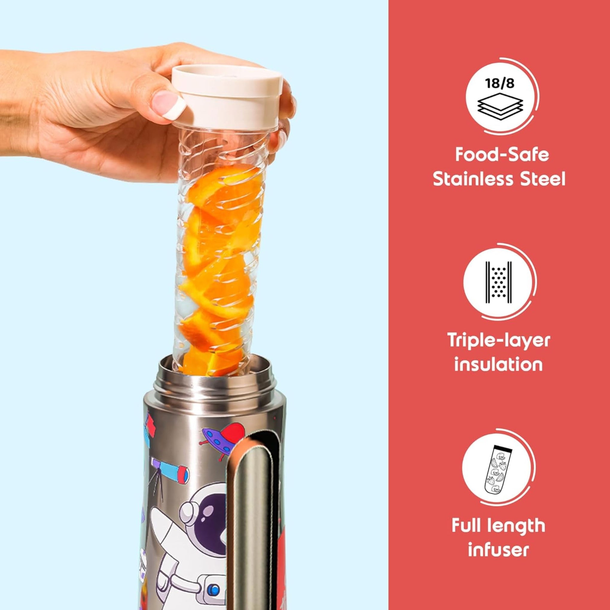 Rabitat NUTRI Lock Stainless Steel Water Bottle Shuguy 550 ml - 2 Years Brand Warranty | Stainless Steel Water Bottle | Steel Bottle | Water Bottle Steel
