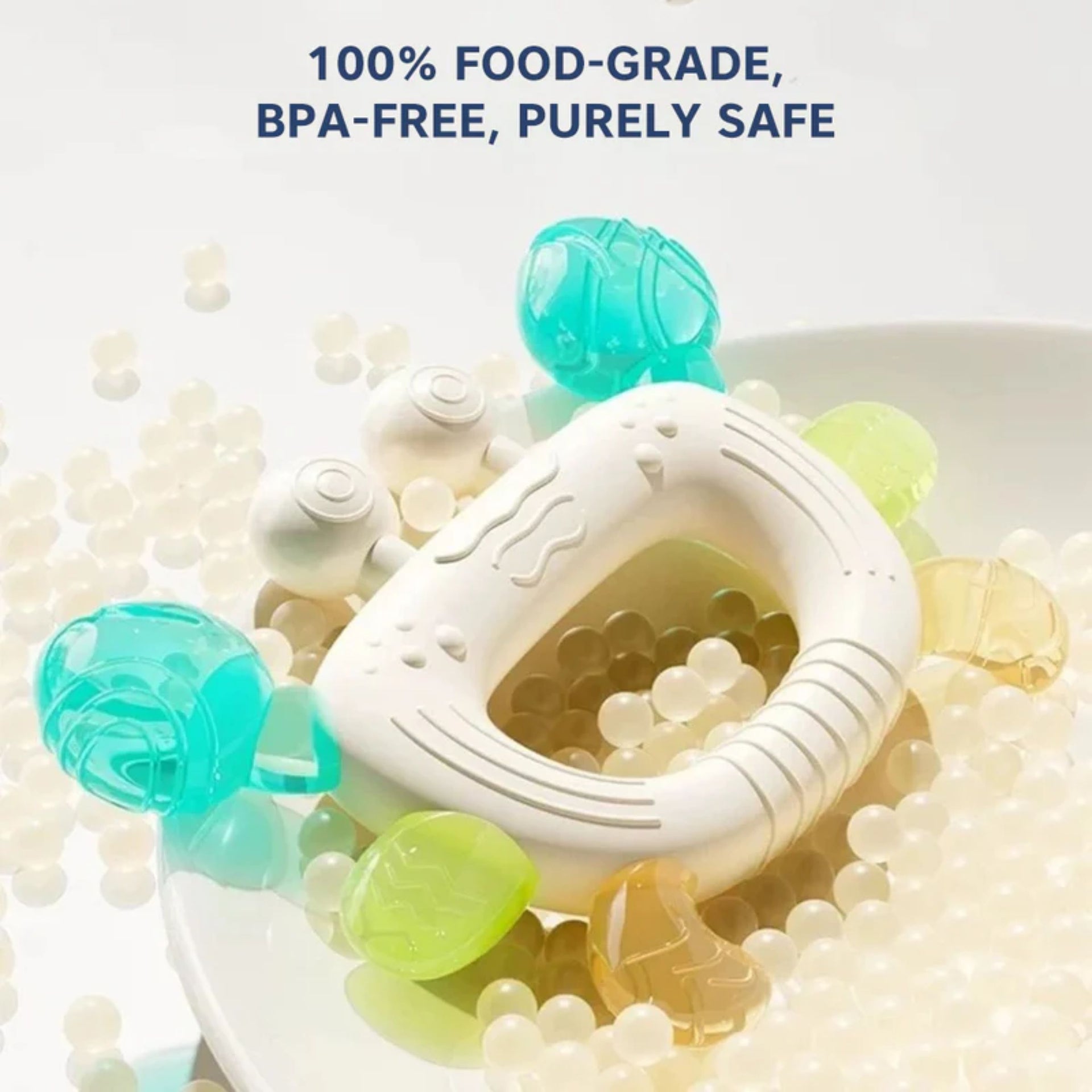 Hopop Easy Grip Silicone Teether for Babies | BPA-Free Soft Teething Toy | Easy Hold Design | Blue, Orange & Green Colors