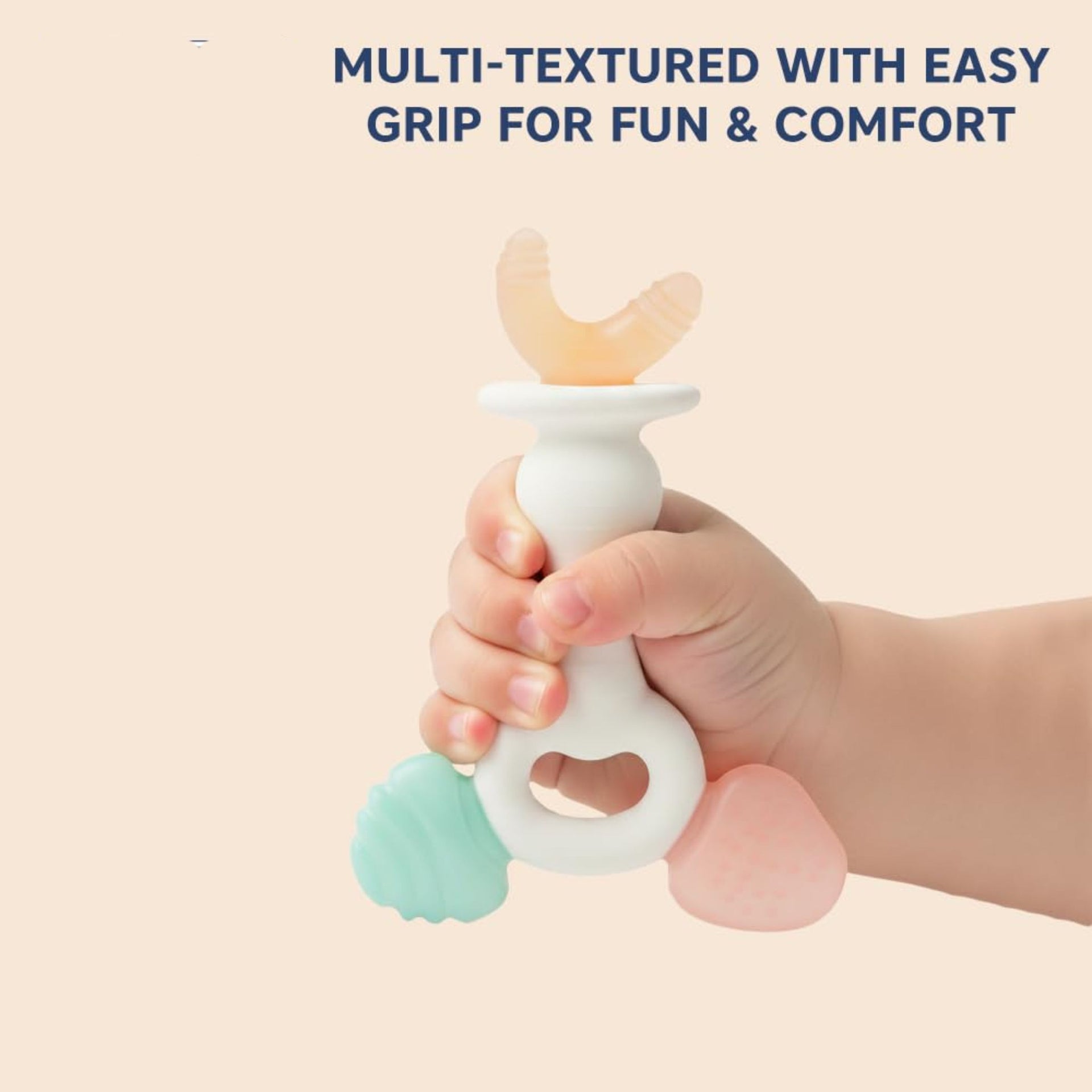 Hopop Baby Silicone Teether with Easy Grip Handle | BPA-Free Soft Teething Toy for Infants | Blue & Pink Color Options
