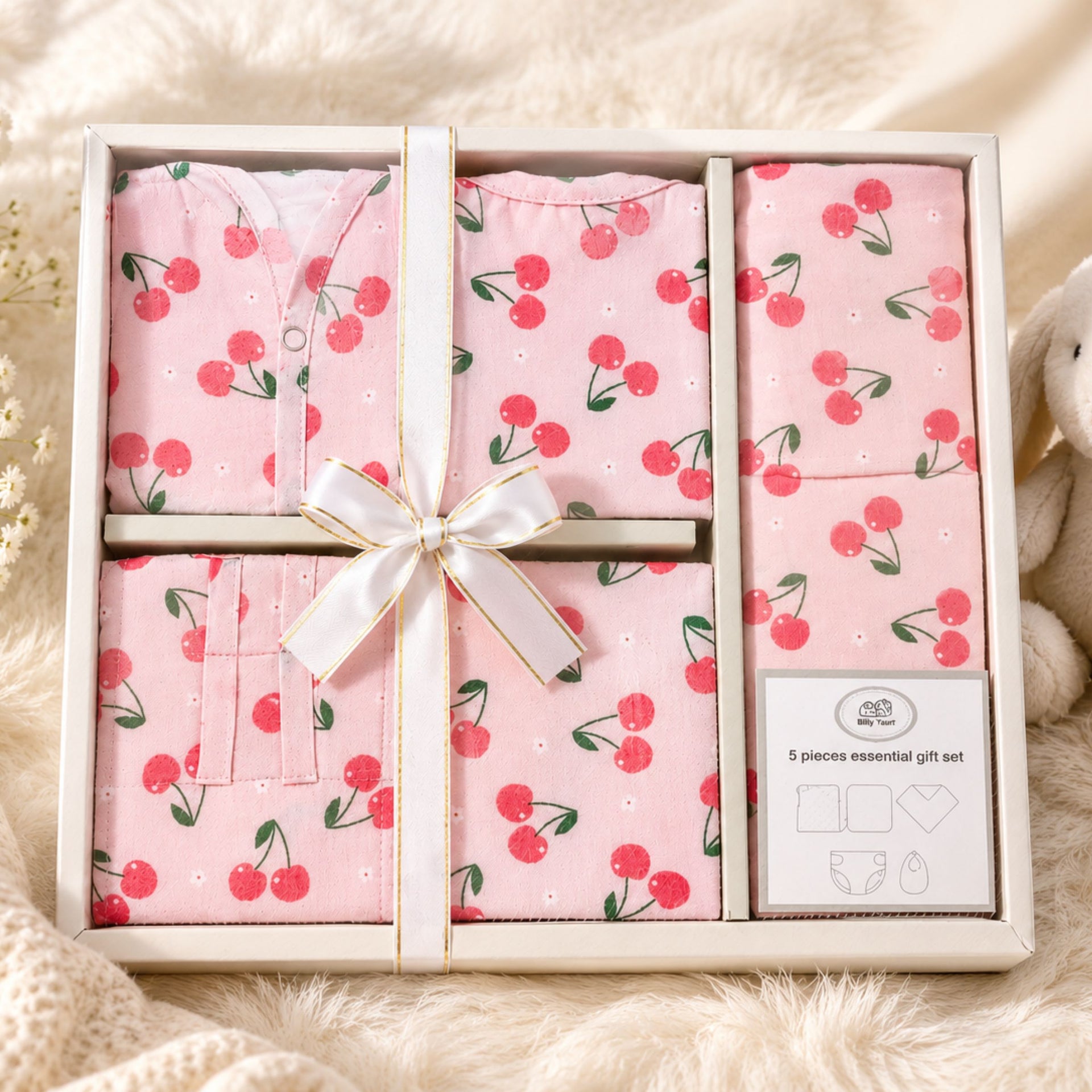 Smile Baby Muslin Newborn Essential Gift Set – 5 Piece Baby Gift Box (Muslin Vest, Nappy, Bib, Napkin & Swaddle) | Soft Cotton for Newborn Babies