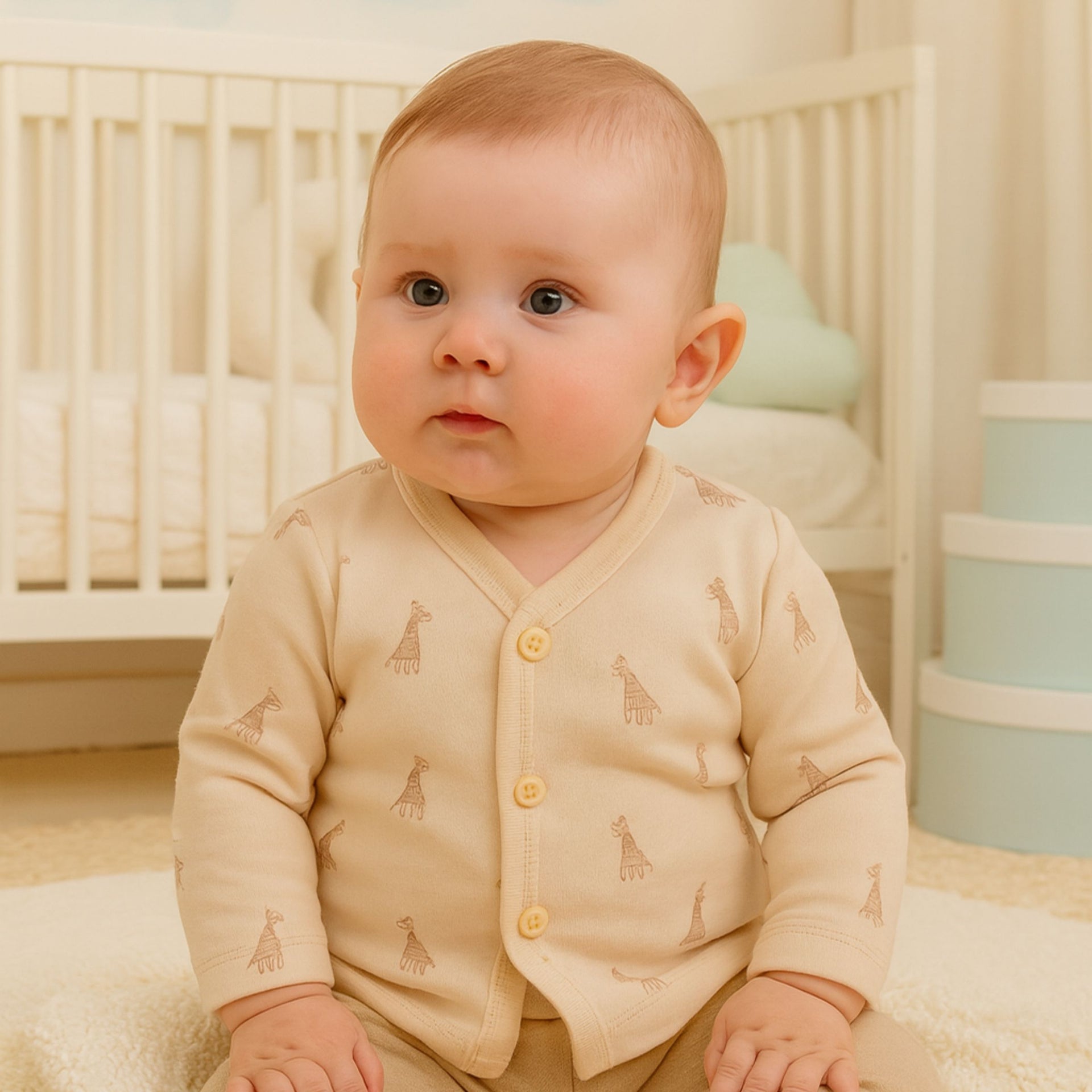 Soft Cotton Printed Front-Open Jabhla for Newborns | Available Any 3 Colors Of Pack (1–3 Months)