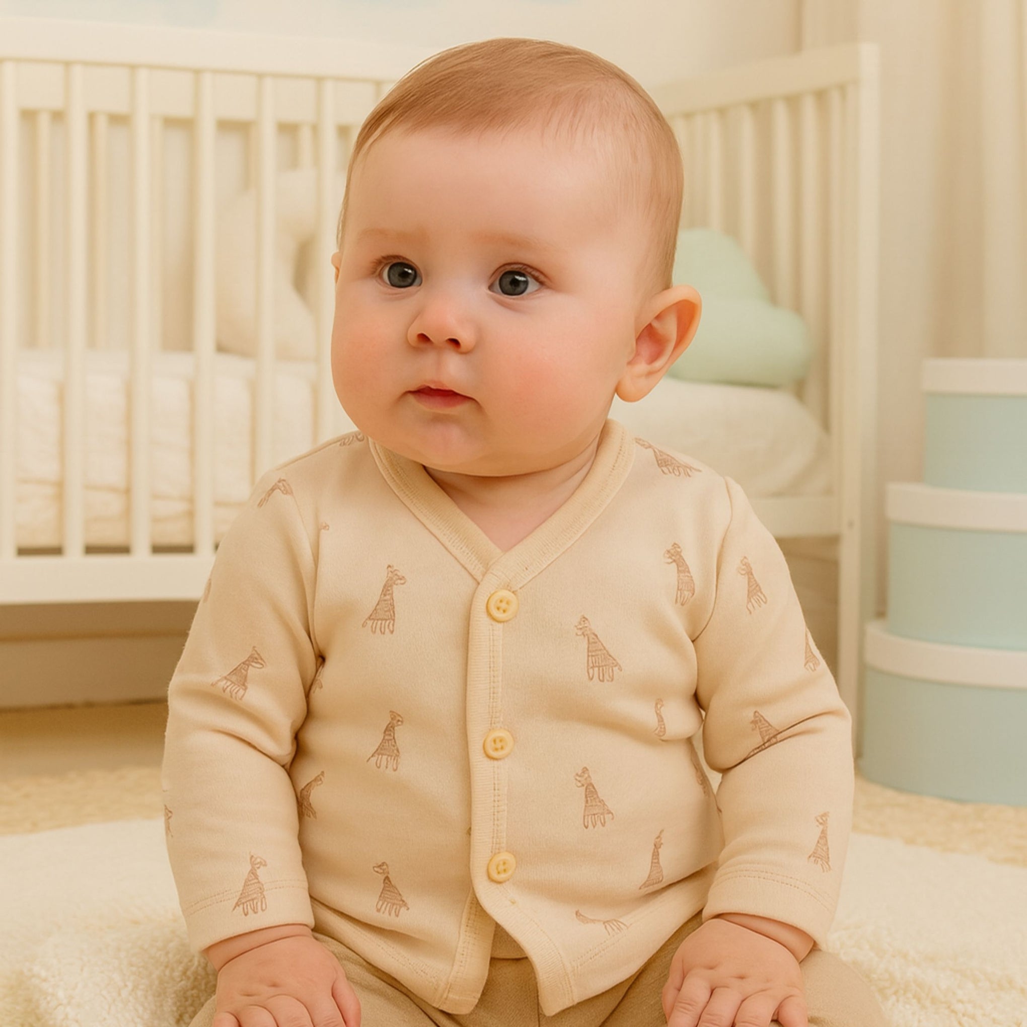 Soft Cotton Printed Front-Open Jabhla for Newborns | Available Any 3 Colors Of Pack (1–3 Months)