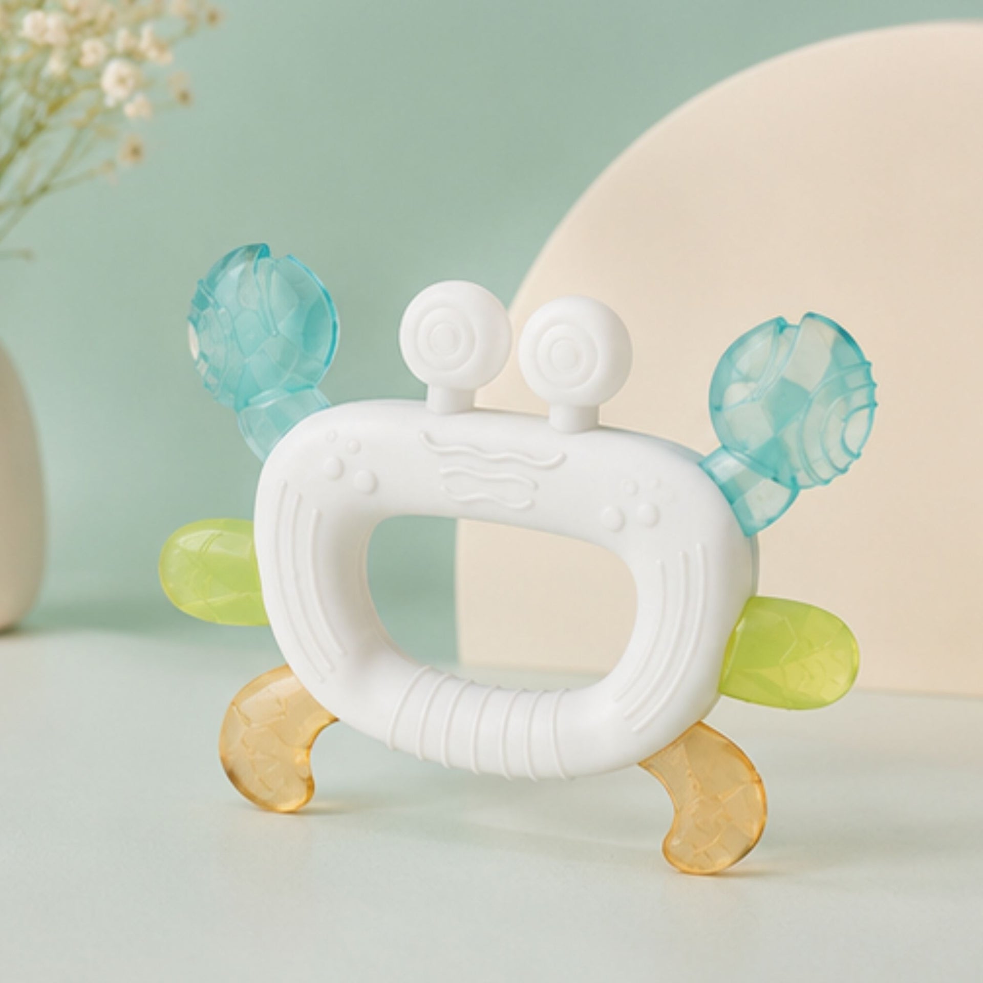 Hopop Easy Grip Silicone Teether for Babies | BPA-Free Soft Teething Toy | Easy Hold Design | Blue, Orange & Green Colors