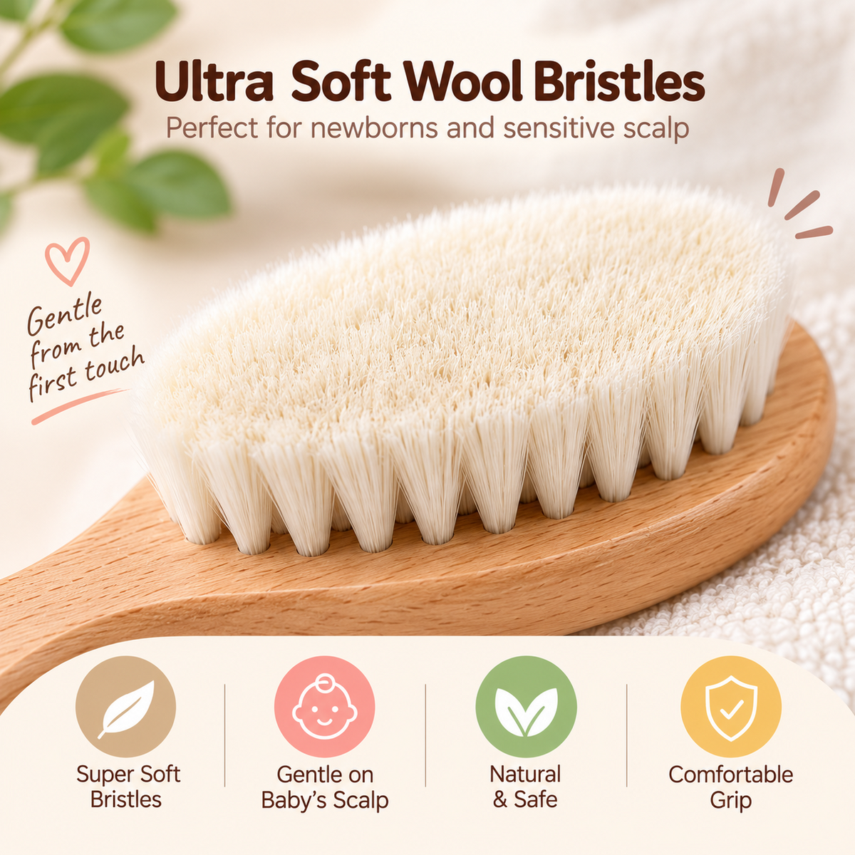 Smile Baby smooth wooden comb product infographic