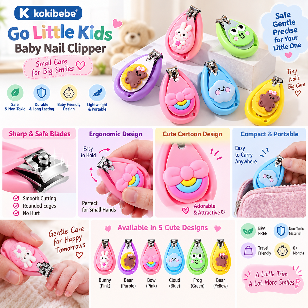 SMILE BABY baby nail clipper product infographic with features