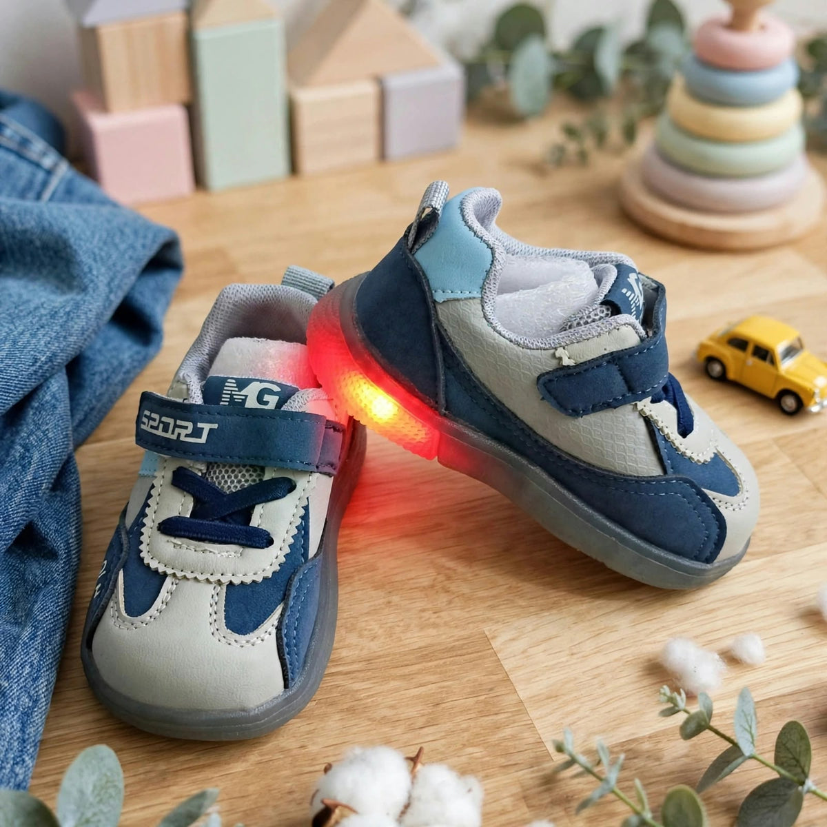 Smile Baby blue boys sneakers pair with Velcro closure