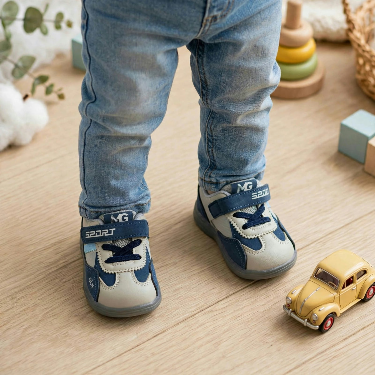 Smile Baby boys blue sport sneakers with easy Velcro strap
