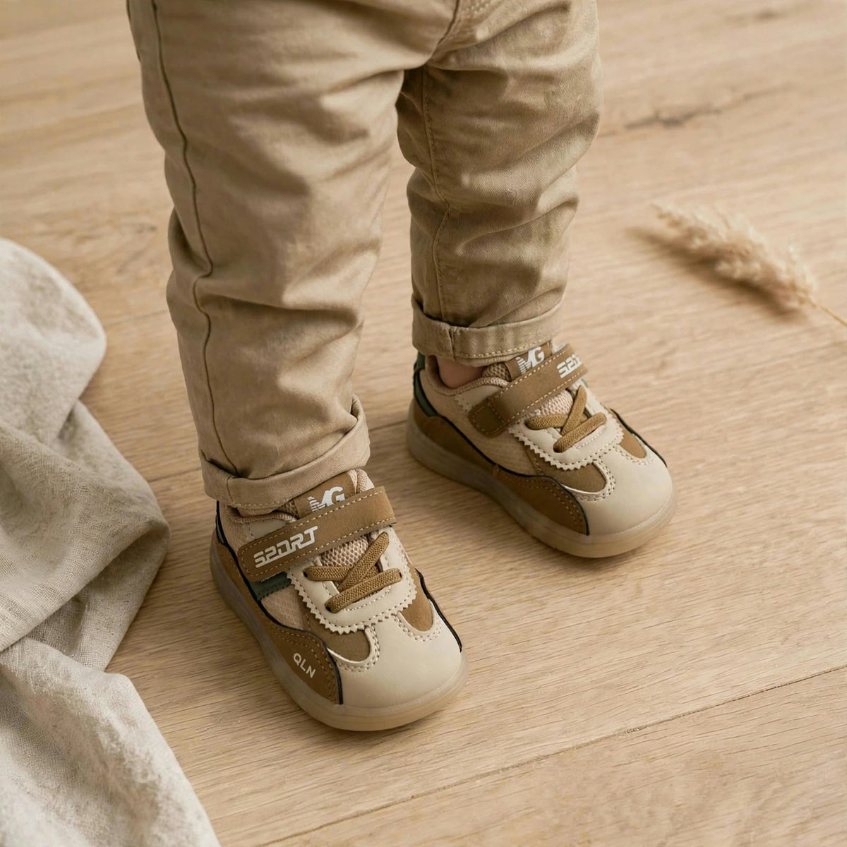Smile Baby boys brown sport sneakers with easy Velcro strap