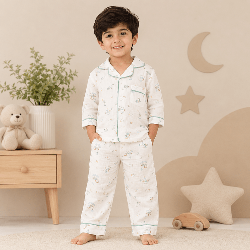 Smile Baby Boys Printed Cotton Night Suit Set | Full Sleeve Shirt & Pajama Set - SMILE BABY