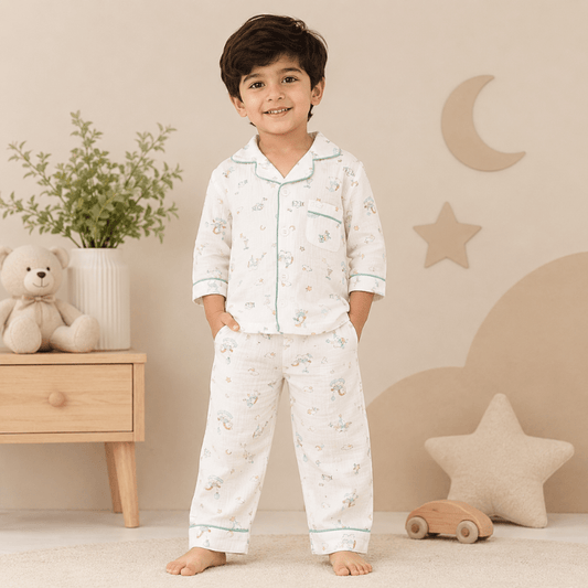 Smile Baby Boys Printed Cotton Night Suit Set | Full Sleeve Shirt & Pajama Set - SMILE BABY