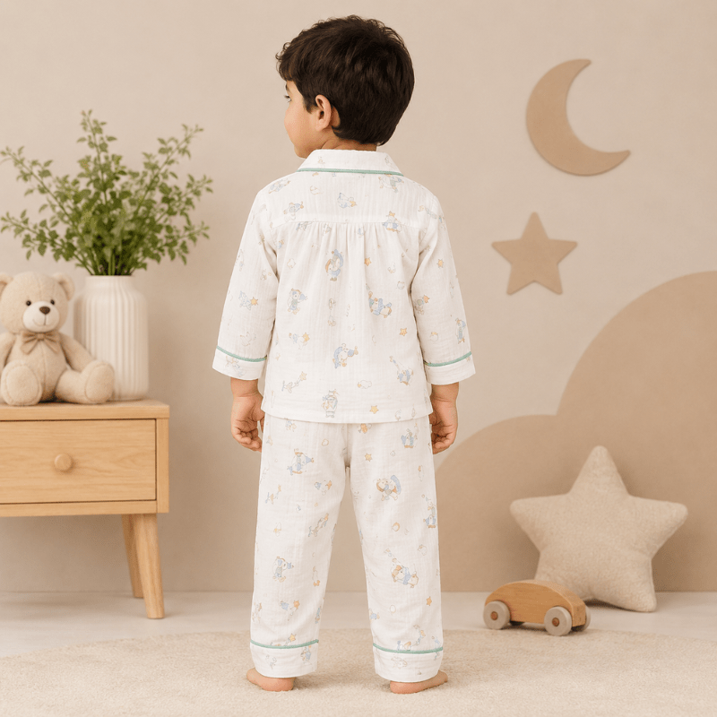 Smile Baby Boys Printed Cotton Night Suit Set | Full Sleeve Shirt & Pajama Set - SMILE BABY