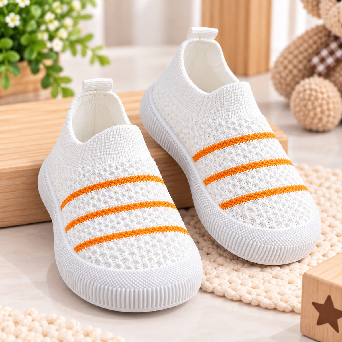 Smile Baby boys white sneakers with orange stripe design