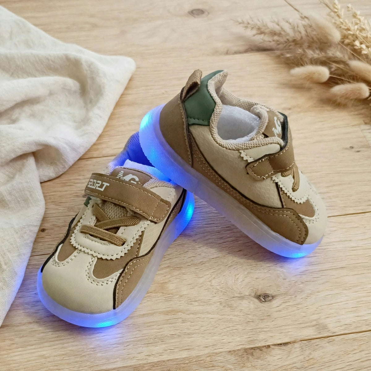 Smile Baby brown boys sneakers pair with Velcro strap