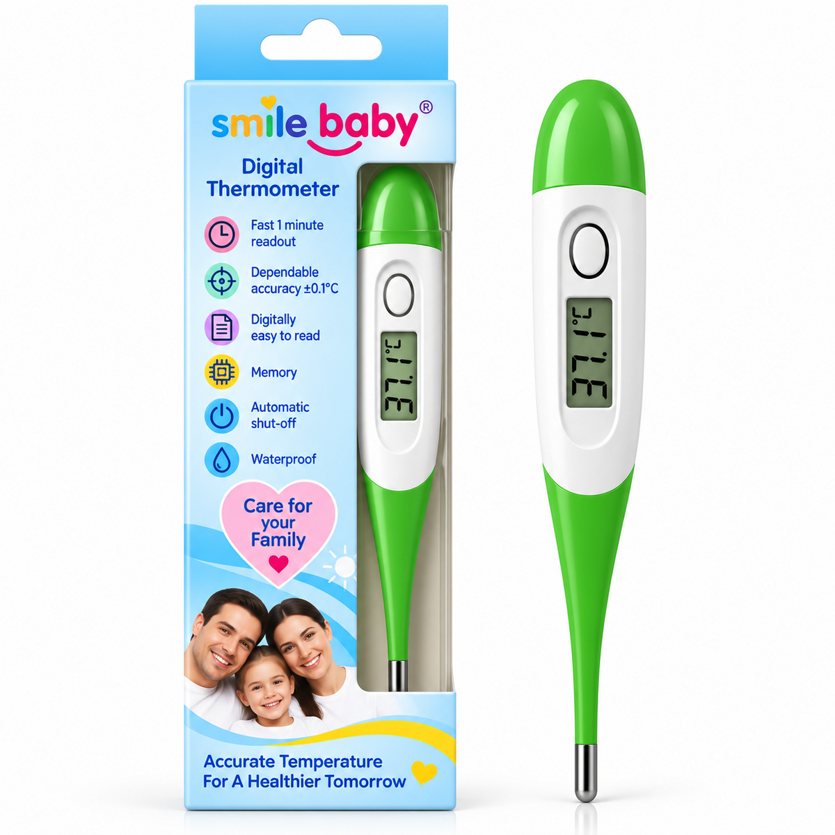 SMILE BABY digital thermometer green used with baby