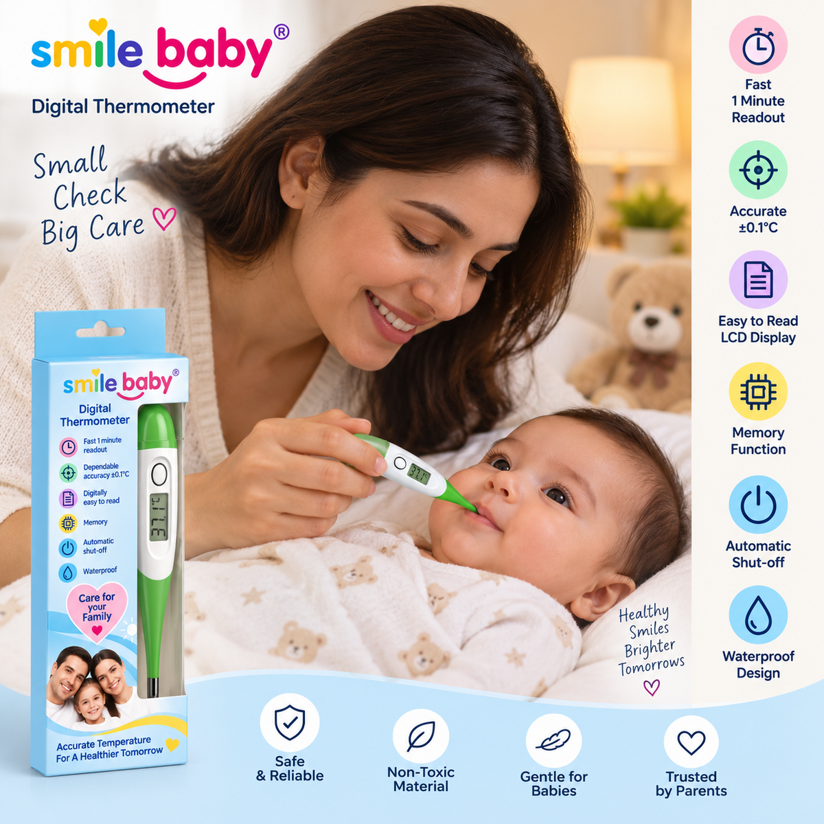 SMILE BABY digital thermometer clear LCD display