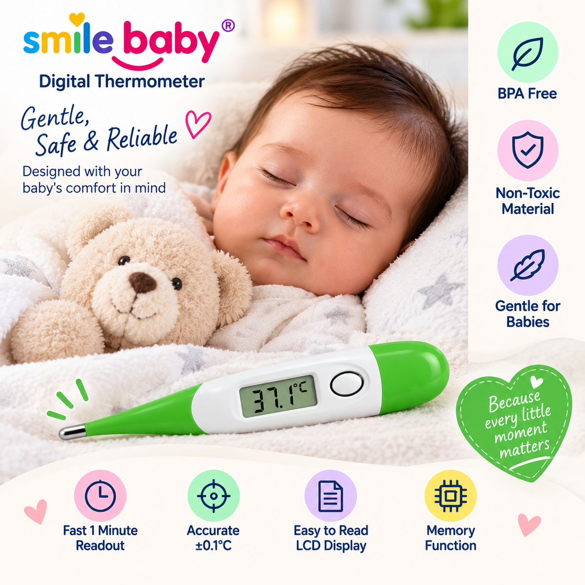 SMILE BABY digital thermometer usage with baby