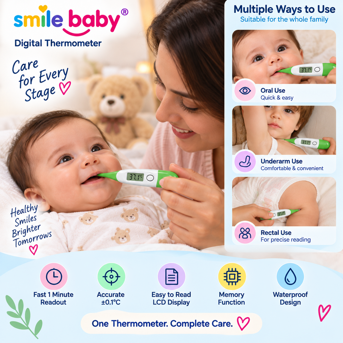 SMILE BABY digital thermometer waterproof design