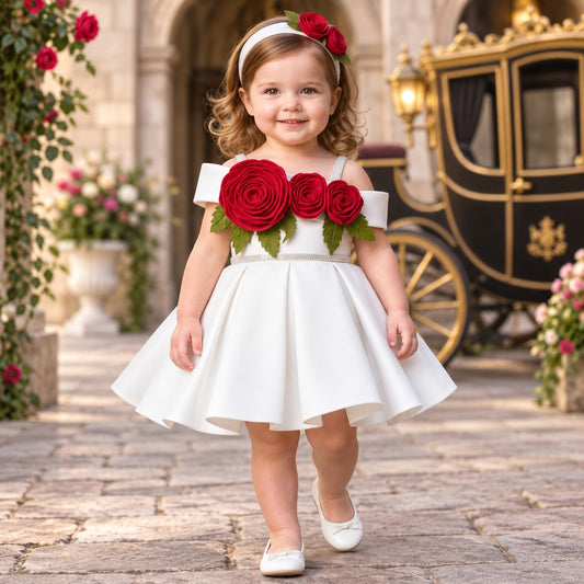 Smile Baby girls white floral party dress front view