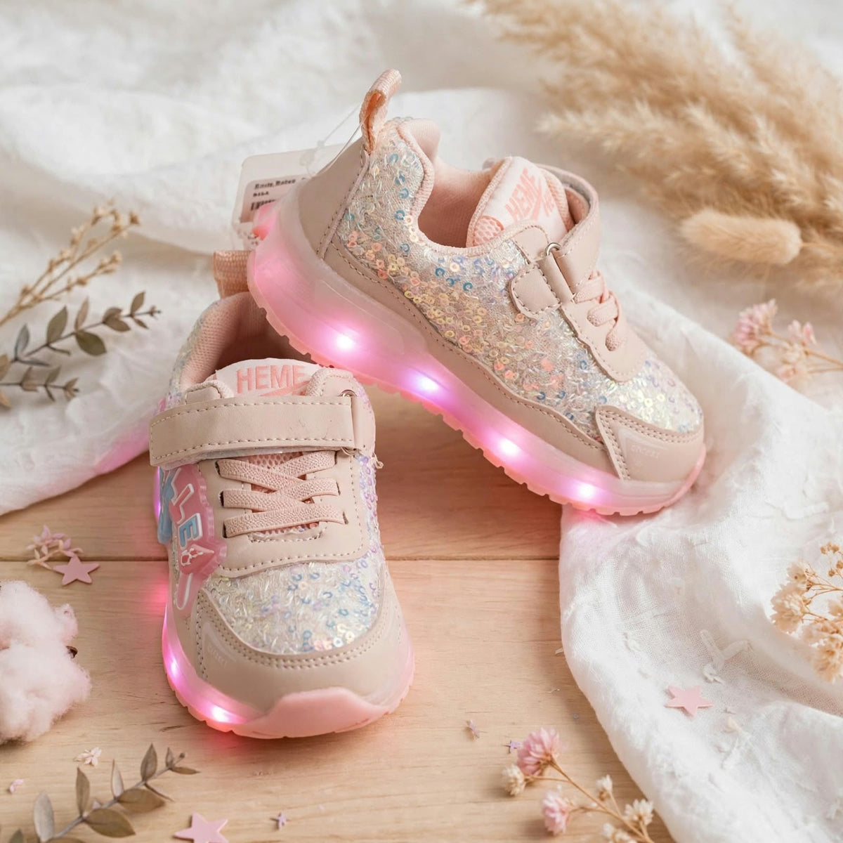 Smile Baby pink LED girls sneakers with glowing light-up sole