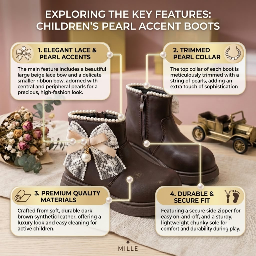 Smile Baby girls pearl bow ankle boots feature details