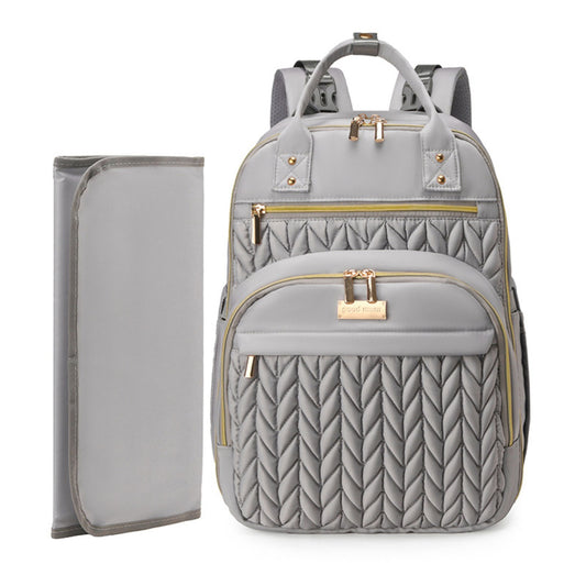 Smile Baby Good Mum quilted baby diaper backpack in grey with changing mat