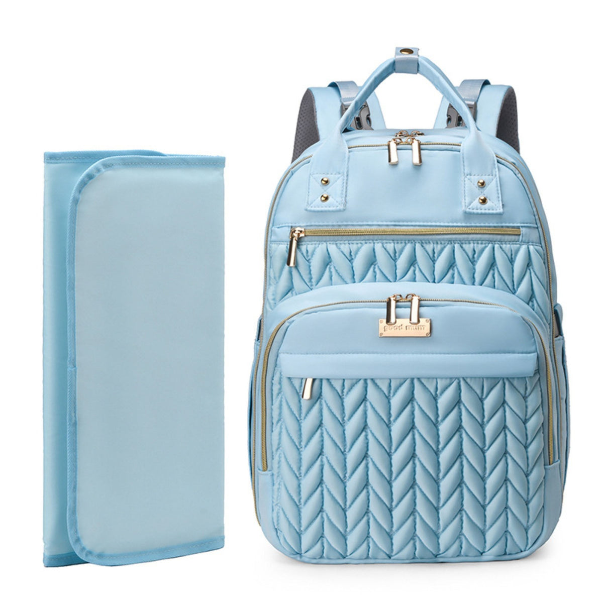 Smile Baby Good Mum quilted baby diaper backpack in sky blue with changing mat