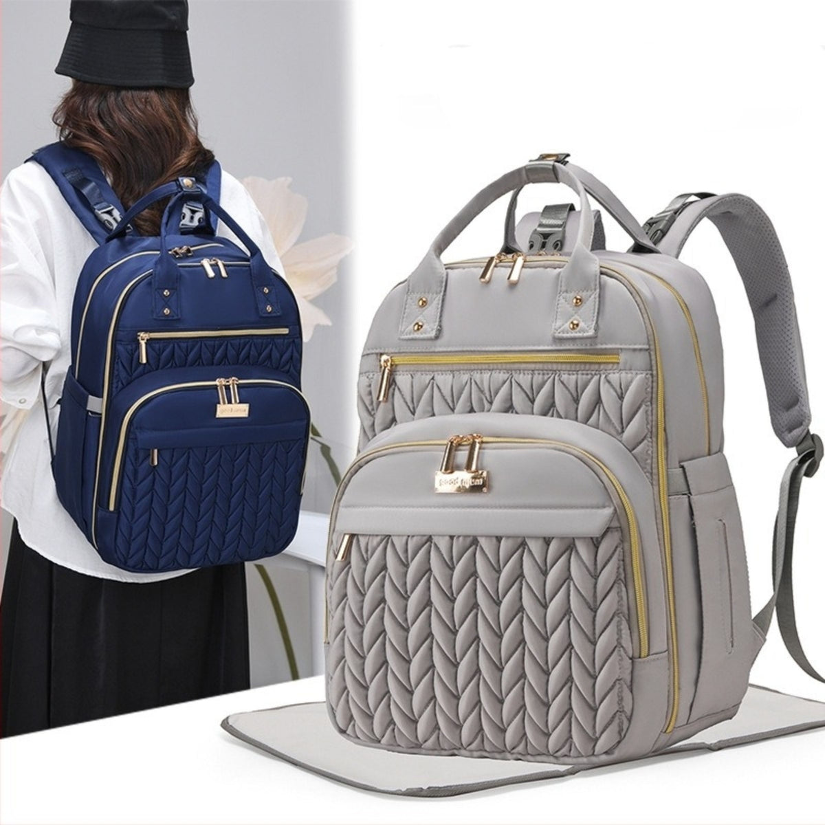 Smile Baby Good Mum baby diaper backpack worn on shoulder