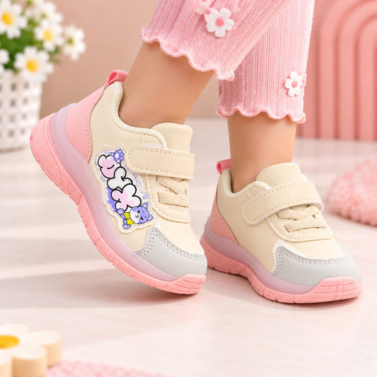 Smile Baby pink girls light-up sneakers with cute cartoon patch and Velcro closure