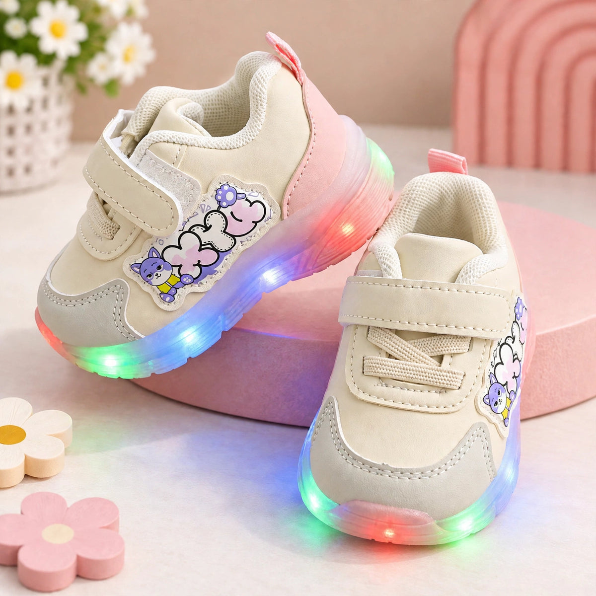 Smile Baby pink girls LED light-up sneakers with colorful glowing sole
