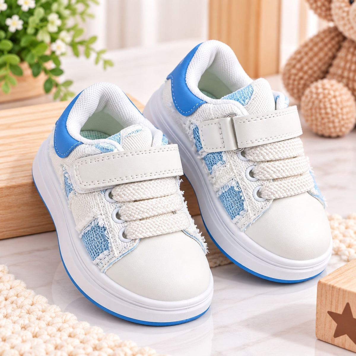 Smile Baby blue and white kids sneakers front pair view