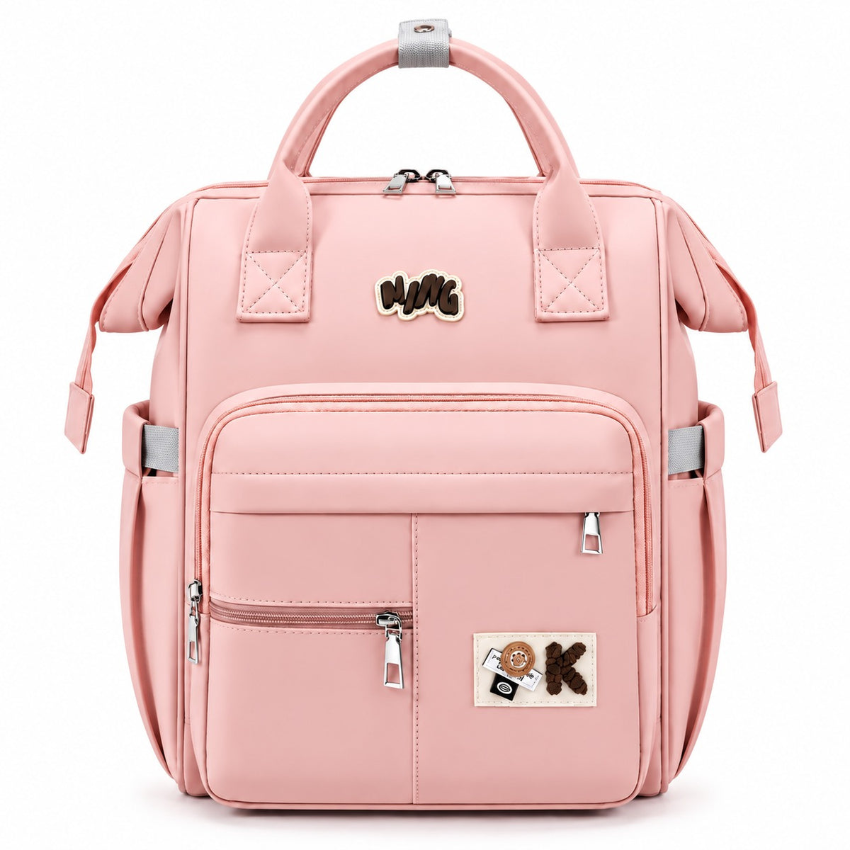 Smile Baby MING baby diaper backpack in pink front view