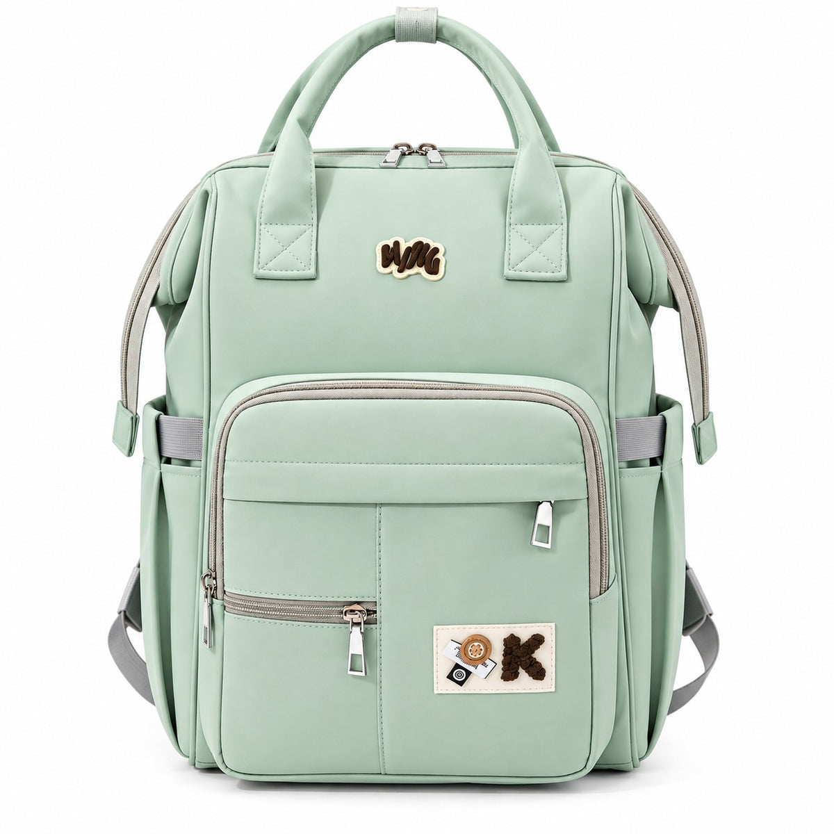 Smile Baby MING baby diaper backpack in green front view