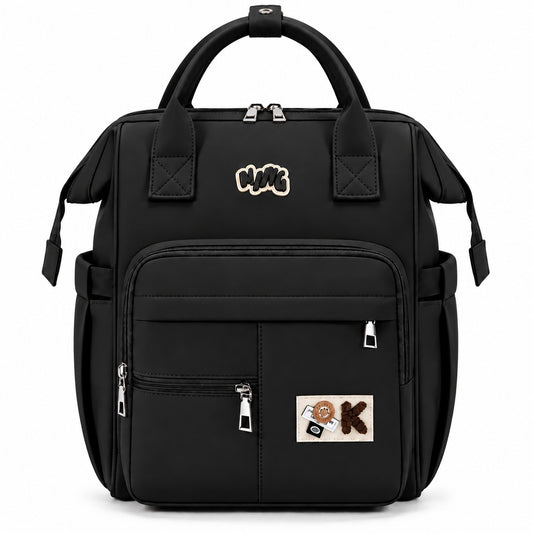 Smile Baby MING baby diaper backpack in black front view