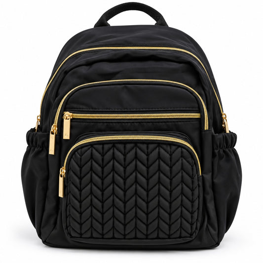 Smile Baby quilted baby diaper backpack in black front view