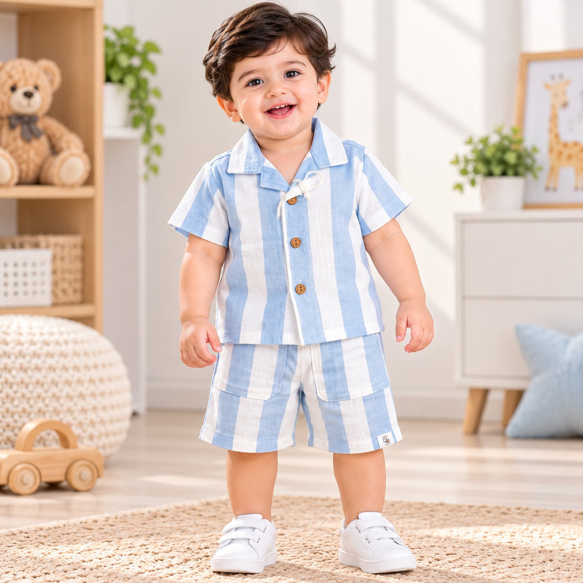 Smile Baby baby boys striped summer set front view